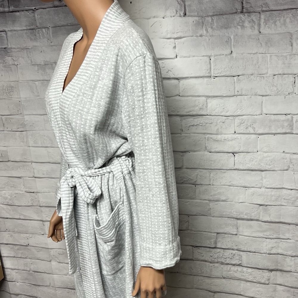 Charter Club Robe Womens‎ Medium Gray Knit Dot Stripe Tie Wrap Pockets Cozy - Picture 5 of 15